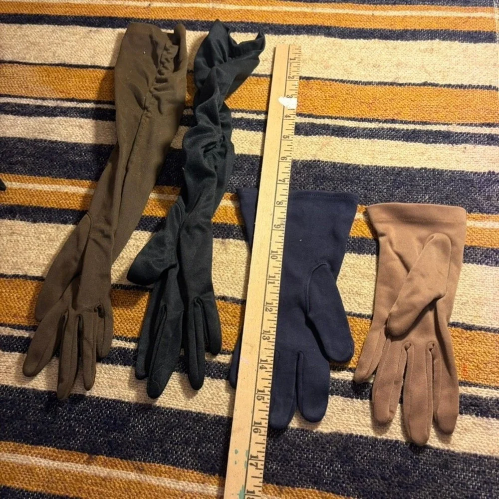 Vintage Formal Dress Gloves Lot 4 Pairs Opera Wrist Length Black‎ Navy Retro